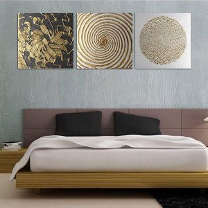 Bộ 3 tranh trừu tượng nghệ thuật đen trắng - vàng CV03618