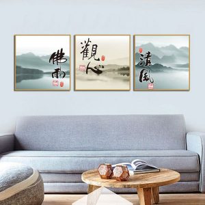 Bộ 3 tranh thiên nhiên chữ Trung Quốc CV03672