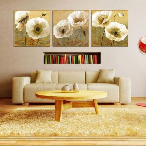 Bộ 3 tranh hoa poppy trắng CV03690