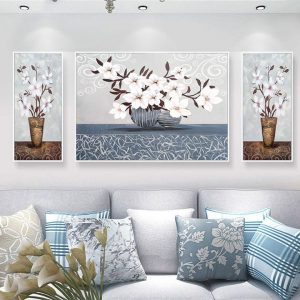 Bộ 3 tranh bình hoa trắng CV03723