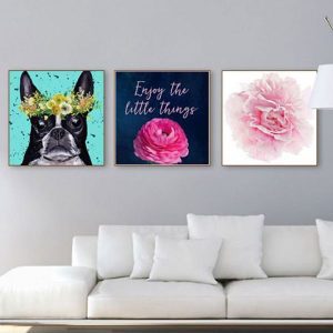 Bộ 3 tranh chú chó bull và hoa hồng CV03746