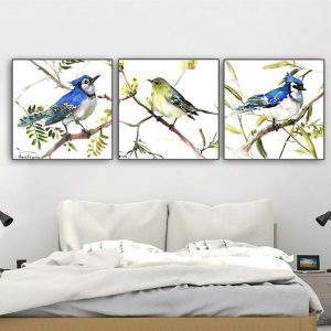 Bộ 3 tranh chim xanh CV03752