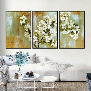 Bộ 3 tranh ghép nghệ thuật hoa trắng CV03777
