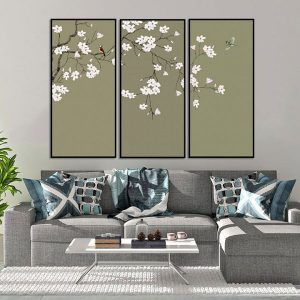 Bộ 3 tranh ghép cành hoa trắng CV03779