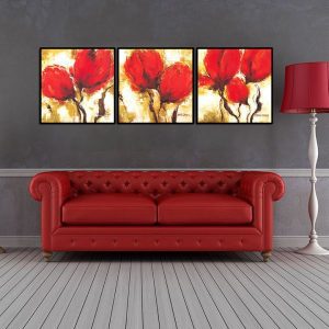 Bộ 3 tranh hoa đỏ nghệ thuật CV03784
