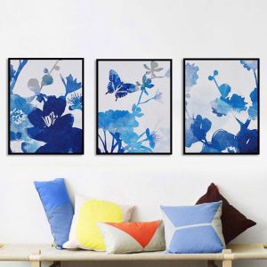 Bộ 3 tranh hoa và bướm xanh CV03793