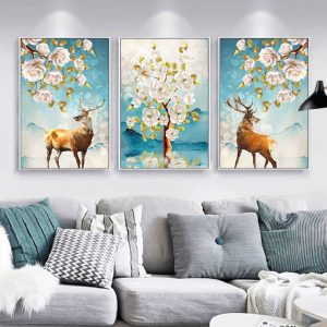 Bộ 3 nghệ thuật hươu và hoa CV03876