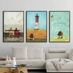Bộ 3 tranh vẽ sơn dầu đèn hải đăng CV03816
