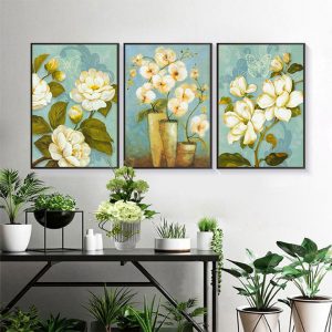 Bộ 3 tranh hoa nghệ thuật vintage CV03817
