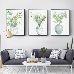 Bộ 3 tranh vẽ bình lá xanh CV03847