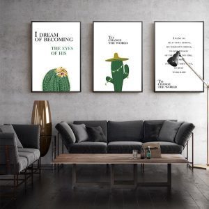 Bộ 3 tranh vẽ cây xương rồng xanh CV03864