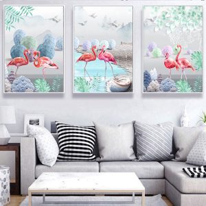Bộ 3 tranh 3D chim hồng hạc và thiên nhiên CV03867