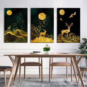 Bộ 3 tranh trừu tượng hươu vàng CV03889