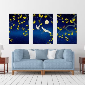 Bộ 3 tranh ghép chim hạc trắng và hoa vàng CV03896