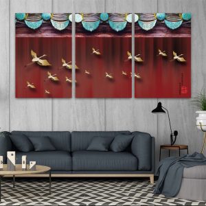 Bộ 3 tranh ghép đàn hạc vàng CV03930