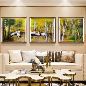 Bộ 3 tranh ghép đàn hạc trắng CV03948