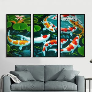 Bộ 3 tranh ghép cá chép Koi CV03971