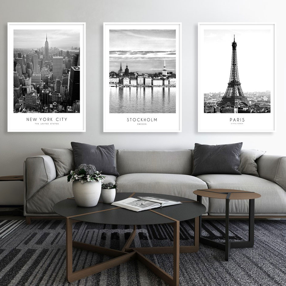 Bộ 3 tranh đen trắng tháp Eiffel CV03A023