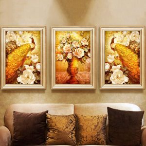Bộ 3 tranh chim công vàng CV03A031