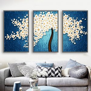 Bộ 3 tranh sơn dầu ghép cây hoa mai trắng CV03A044