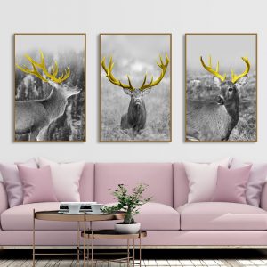 Bộ 3 tranh hươu sừng vàng CV03A046