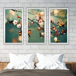 Bộ 3 tranh ghép cành hoa đào CV03A058