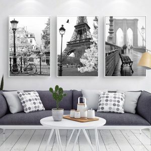 Bộ 3 tranh nghệ thuật đen trắng tháp Eiffel CV03A065