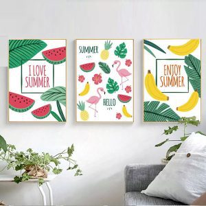 Bộ 3 tranh hoa quả và chim hồng hạc CV03A074