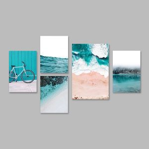 Bộ 5 tranh Canvas sóng biển và xe đạp xanh MS0517 3 CVC0524 2