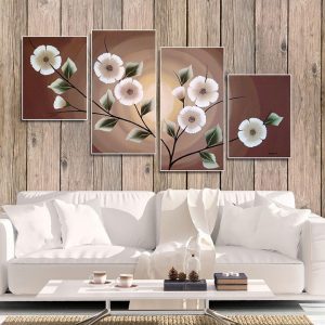 Bộ 4 tranh ghép cành hoa trắng MS04100