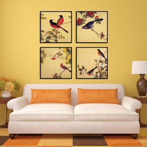 Bộ 4 tranh vẽ chim hỷ tước MS0487