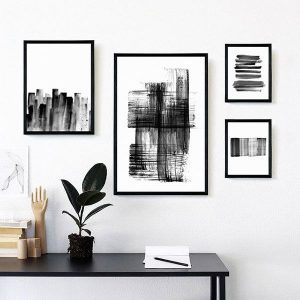 Bộ 4 tranh trừu tượng đen trắng MS0413
