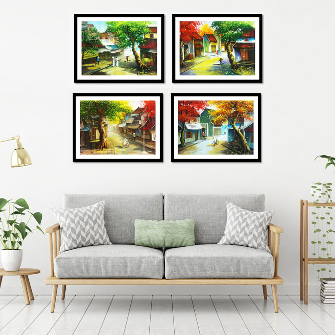 Bộ 4 tranh vẽ phố cổ MS04144 1 MS04134