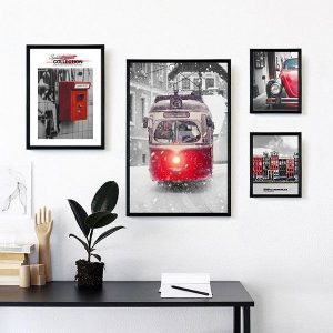 Bộ 4 tranh Scandinavian xe bus đỏ MS0419