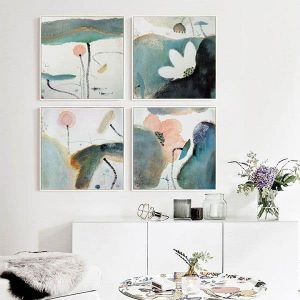 Bộ 4 tranh trừu tượng hoa sen MS0429