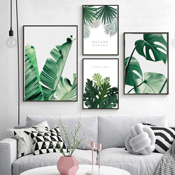 Bộ 4 tranh lá xanh nghệ thuật MS043