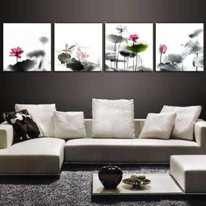 Bộ 4 tranh hoa sen cổ điển MS0430