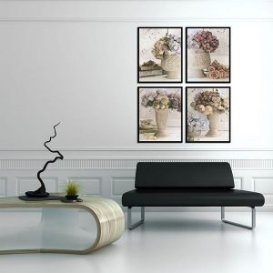 Bộ 4 tranh bình hoa màu sắc vintage MS0455