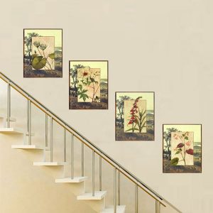 Bộ 4 tranh các loài hoa màu sắc vintage MS0468