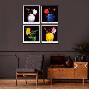 Bộ 4 tranh bình hoa hồng màu sắc MS0477