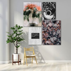 Bộ 4 tranh hoa và tách trà MS0496