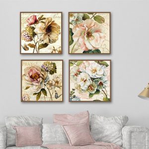 Bộ 4 tranh hoa phong cách cổ điển MS0497