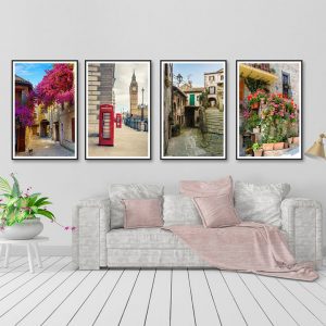 Bộ 4 tranh vẽ phố hoa MS0498