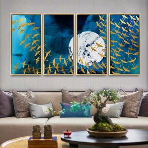Bộ 4 tranh ghép trừu tượng đàn chim vàng MS0499