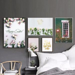 Bộ 5 tranh hoa lá treo tường phòng ngủ MS053