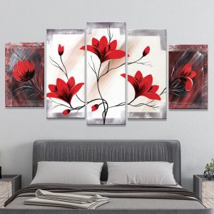 Bộ 5 tranh ghép hoa đỏ nghệ thuật MS0553