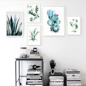 Bộ 5 tranh lá và xương rồng xanh MS0585
