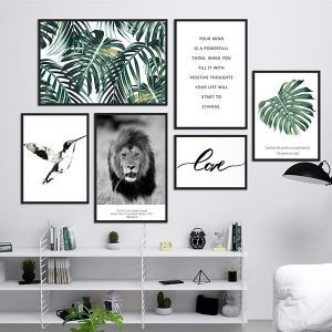 Bộ 6 khung tranh treo tường thiên nhiên, động vật và chữ MS0616