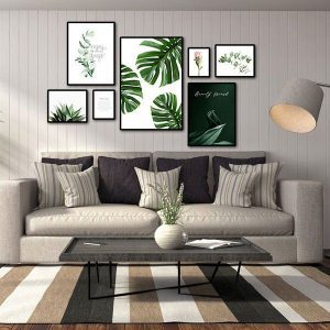 Bộ 7 tranh treo phòng khách lá xanh MS0710