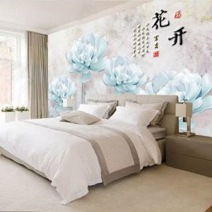 Tranh dán tường 3D hoa sen xanh TDT008